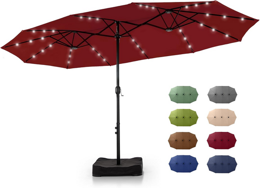 🎉Limited Time Promotion💝Only Today Buy 1 Get 1 Free✨GREEN PARTY 15 ft Rectangle Patio Umbrella with Solar Lights and Base Included