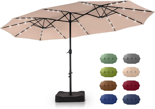 🎉Limited Time Promotion💝Only Today Buy 1 Get 1 Free✨GREEN PARTY 15 ft Rectangle Patio Umbrella with Solar Lights and Base Included